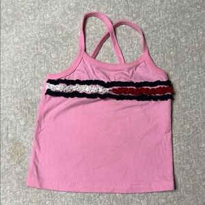 Tommy Hilfiger Girl Pink Tank Top with Ruffle Striped Detail